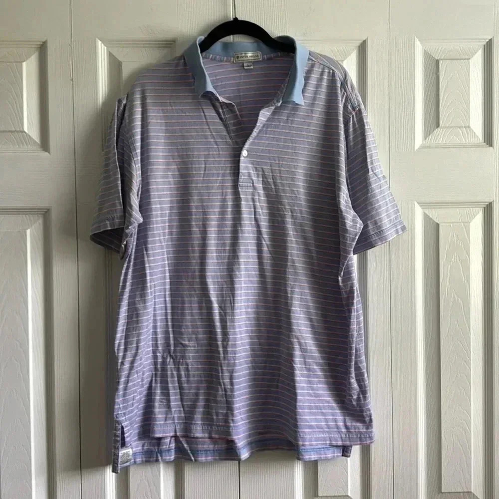 Peter Millar Blue and Pink Striped Polo Shirt size L